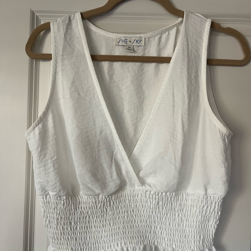 She + Sky White V-Neck Blouse